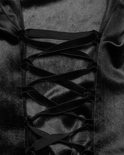 OY-1697DQF-BKF Daily Life Gothic Gradient Velvet Bat Collar Blouse Top - Black