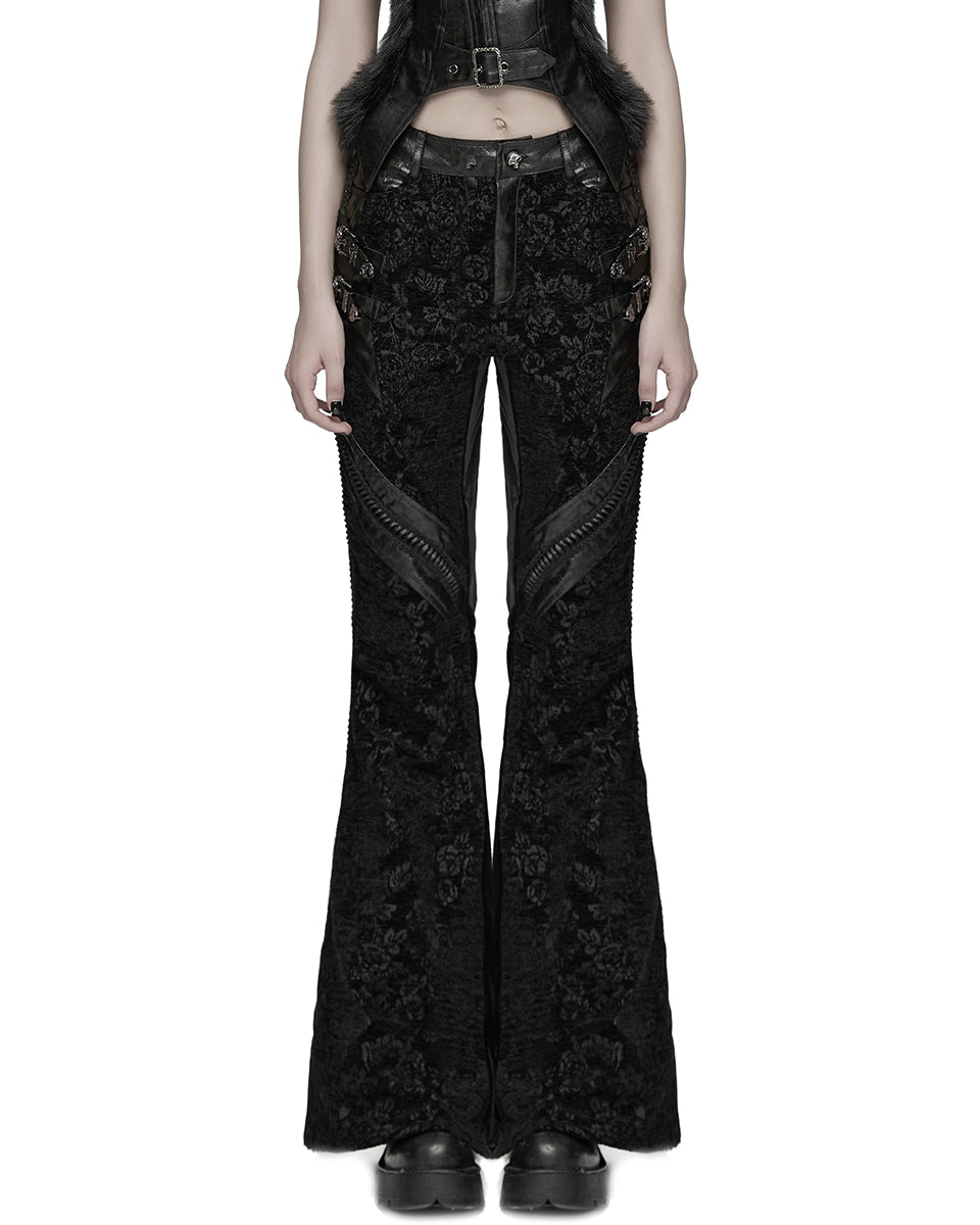 WK-729XCF-BKF Womens Baroque Gothic Rose Flared Pants