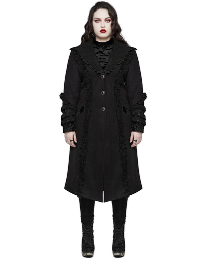 PR-DY-1528ECF-BKF Womens Gothic Winter Fur Trimmed Coat - Extended Size Range