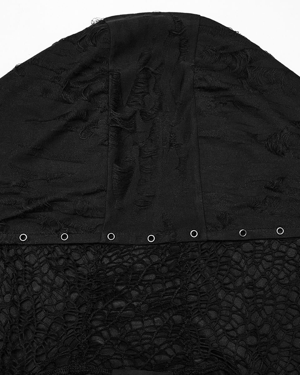 WY-1795XCM-BKM Mens Apocalyptic Gothic Broken Knit Hooded Piercing Cloak Jacket