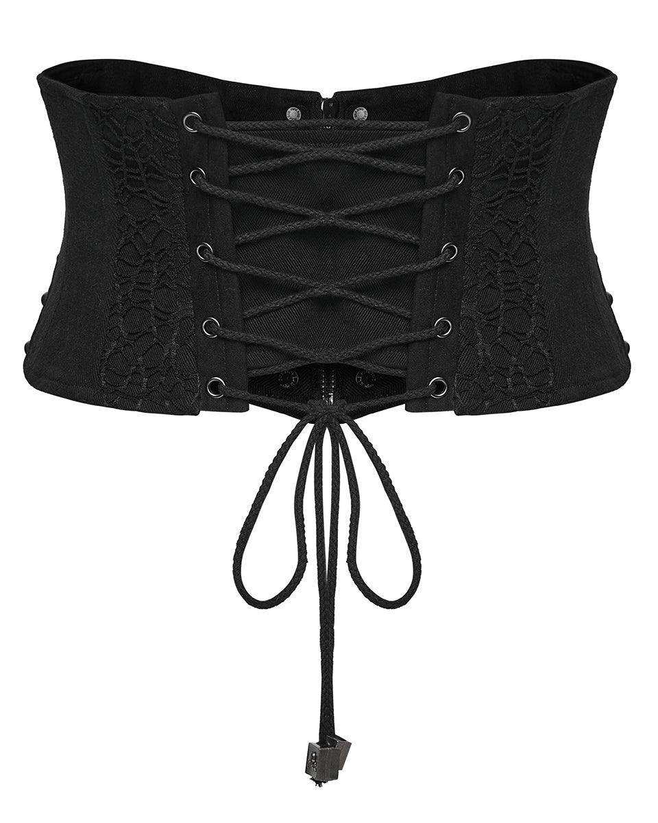 WS-782YDF Womens Apocalyptic Gothic Skull Studded Webbing Waist Cincher Corset Belt