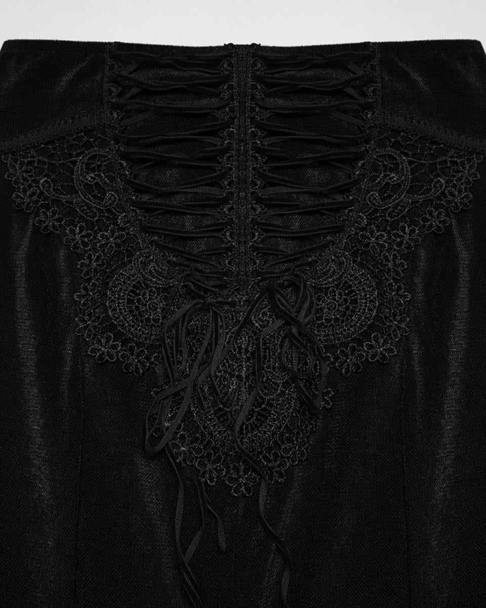 PR-WQ-929BQF-BKF Womens Long Gothic Velvet & Lace Applique Maxi Skirt