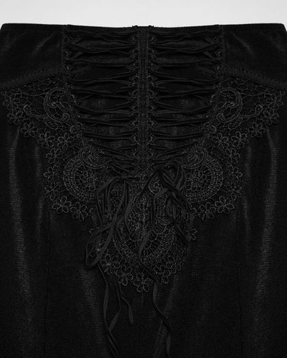 PR-WQ-929BQF-BKF Womens Long Gothic Velvet & Lace Applique Maxi Skirt
