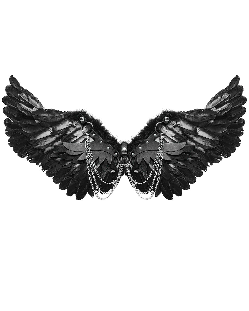 PR-WS-609BDF-BKF Womens Fallen Angel Gothic Feathered Wings Harness - Black
