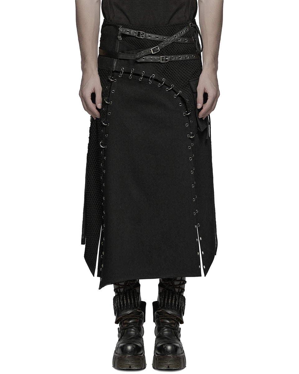 WQ-872BQM-BKM Mens Apocalyptic Gothic Transformer Utility Kilt Skirt