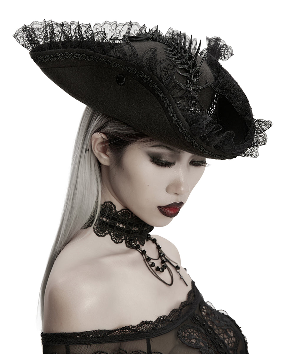 WS-820MZ Unisex Gothic Dragon Spine Feathered Tricorn Hat