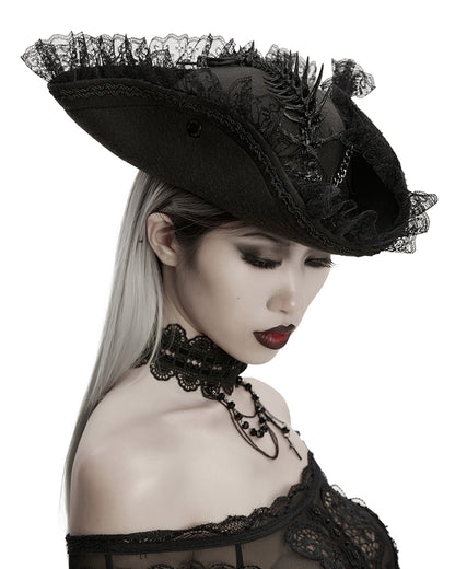 WS-820MZ Unisex Gothic Dragon Spine Feathered Tricorn Hat