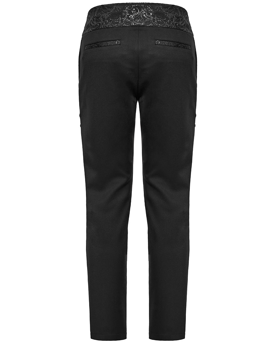 WK-642XCM-BKM Mens Gothic Aristocrat Jacquard Contrast Dress Pants