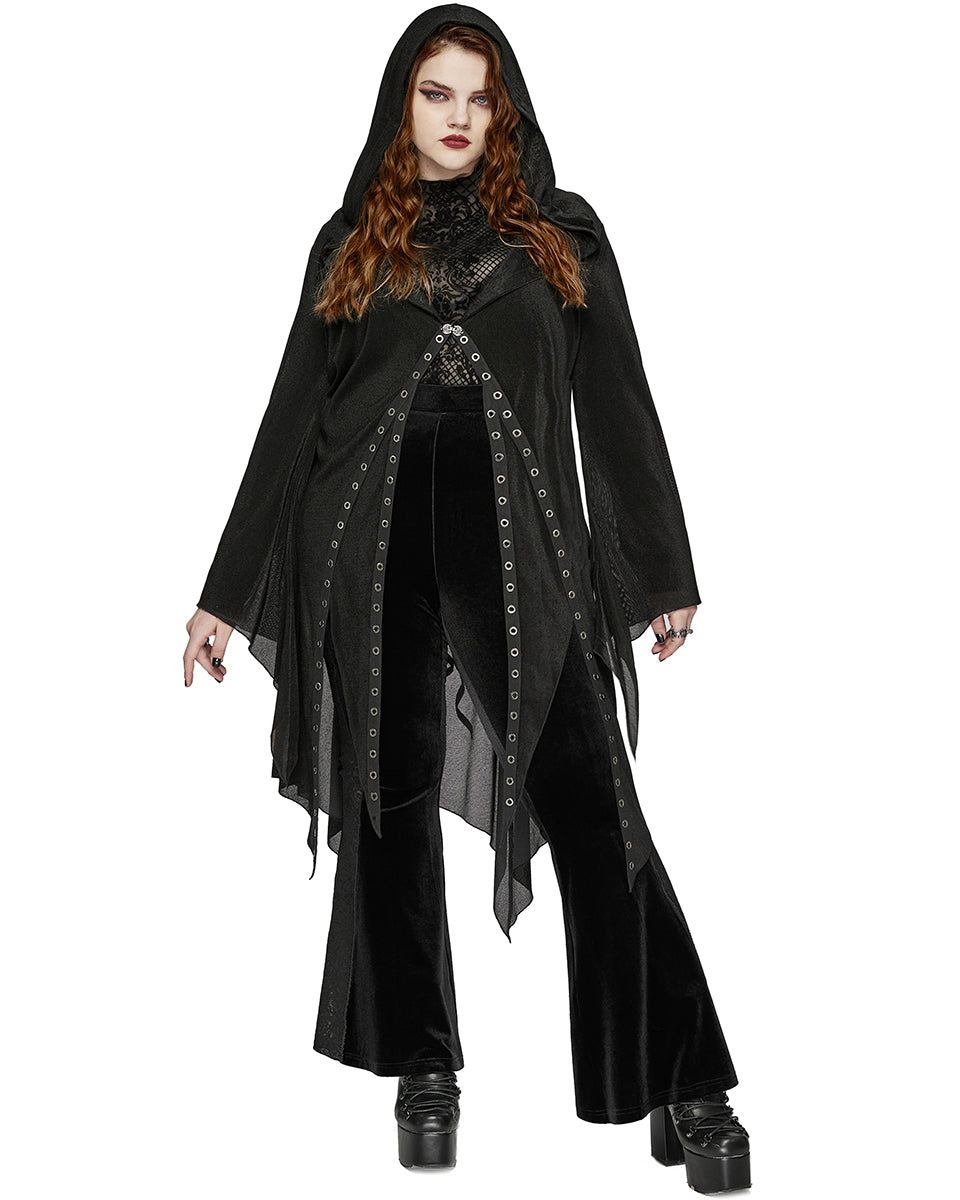 DY-1627XCF Plus Size Womens Gothic Witch Layered Mesh Hooded Cardigan