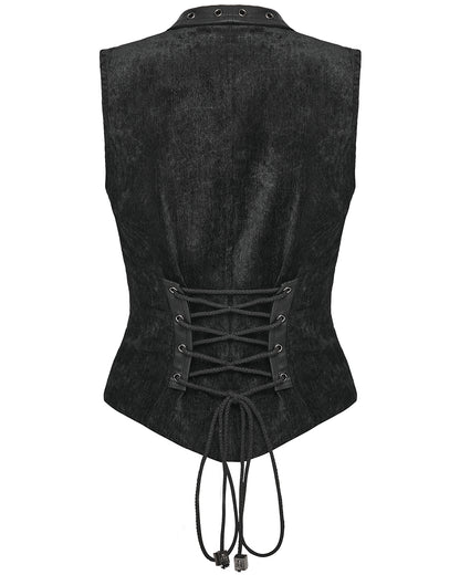 WY-1835MJF Womens Gothic Spliced Velvet & Faux Leather Asymmetric Waistcoat Vest