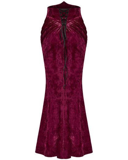 OQ-851BQF Daily Life Womens Long Gothic Velvet Applique Maxi Skirt - Red