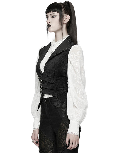 WY-1835MJF Womens Gothic Spliced Velvet & Faux Leather Asymmetric Waistcoat Vest