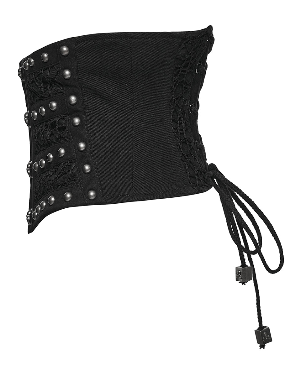 WS-782YDF Womens Apocalyptic Gothic Skull Studded Webbing Waist Cincher Corset Belt