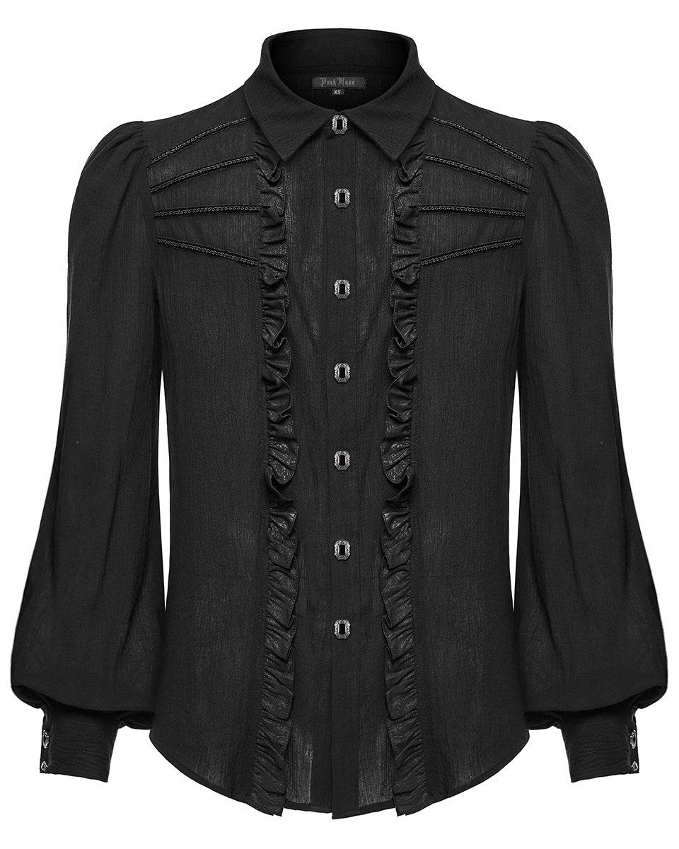 PR-WY-1562CCM-BKM Mens Regency Gothic Pleated Ruffle Shirt