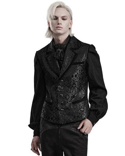 PR-WY-1549MJM-BKM Mens Gothic Aristocrat Damask Jacquard Waistcoat Vest - Black