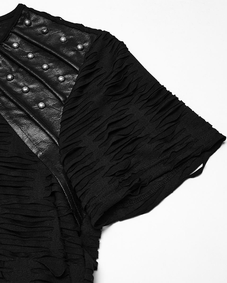 WT-1011TDM-BKM Mens Apocalyptic Gothic Shredded & Studded Broken Knit T Shirt Top