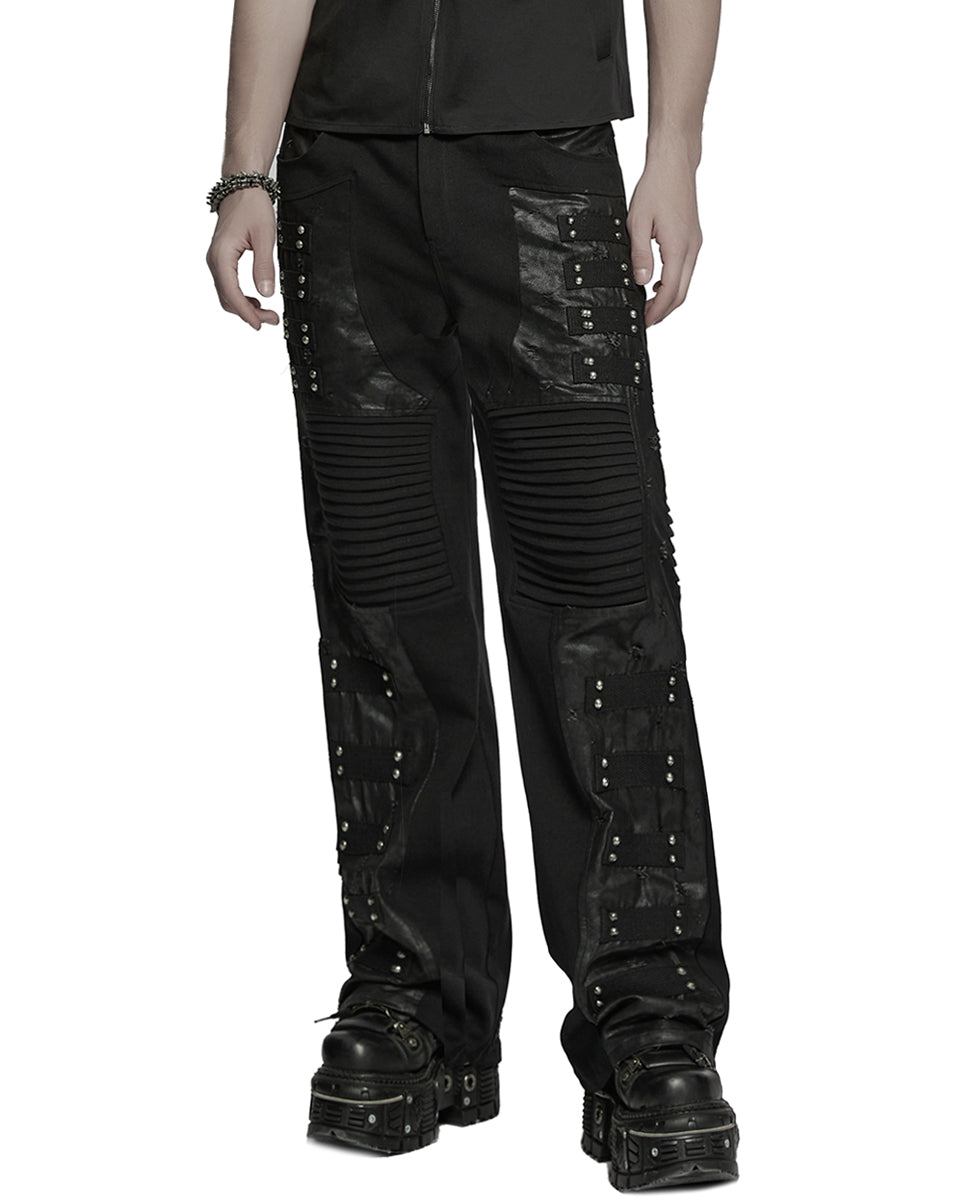 WK-713XCM-BKM Mens Apocalyptic Punk Studded Dark Street Pants