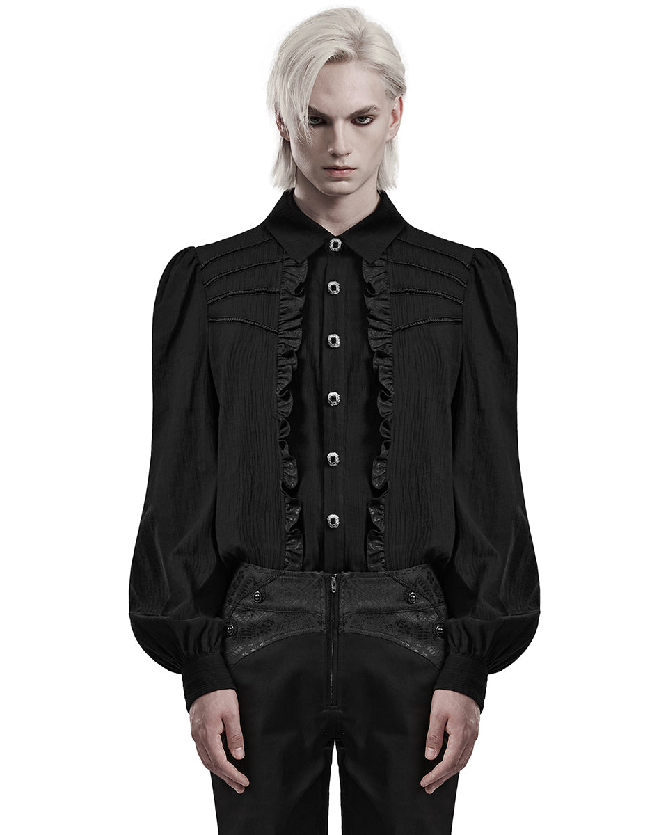 PR-WY-1562CCM-BKM Mens Regency Gothic Pleated Ruffle Shirt