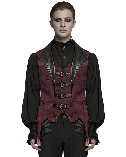 WY-1765MJM Mens Dark Victorian Gothic Damask Jacquard Waistcoat Vest - Red