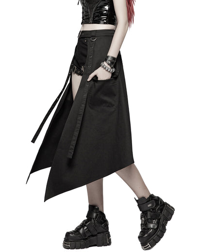 OQ-380 Womens Cyberpunk Gothic Ninja Open Front Half Skirt