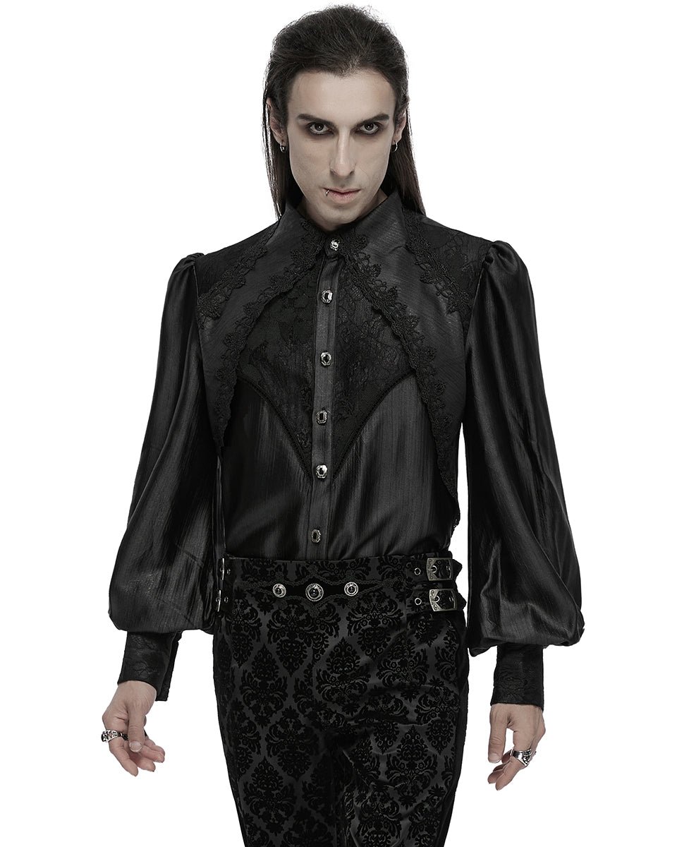 WY-1675CCM Mens Baroque Gothic Dandy Layered Poet Shirt - Black