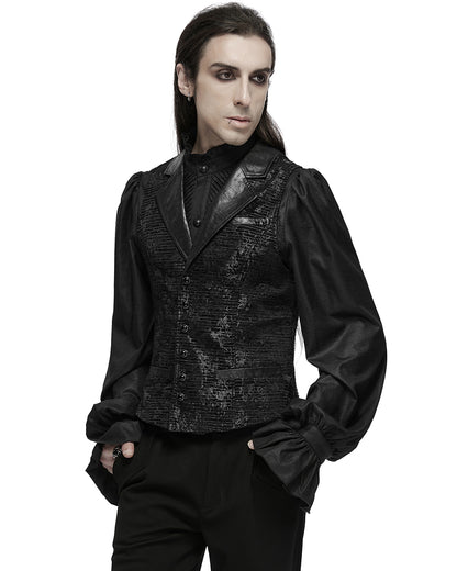 WY-1698MJM Mens Dark Gothic Jacquard Waistcoat Vest - Black