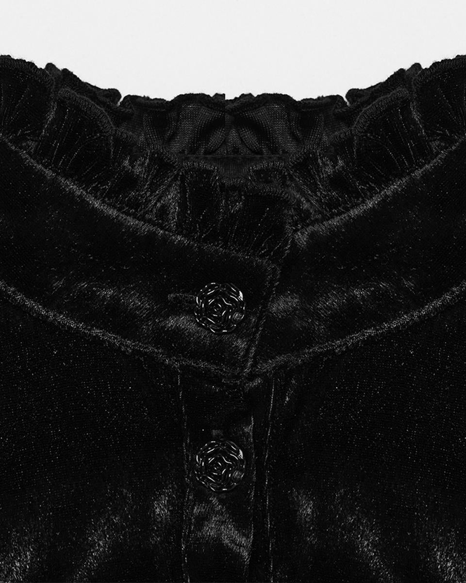 WY-1636CCF Womens Victorian Gothic Velvet Blouse Top With Lace Contrast