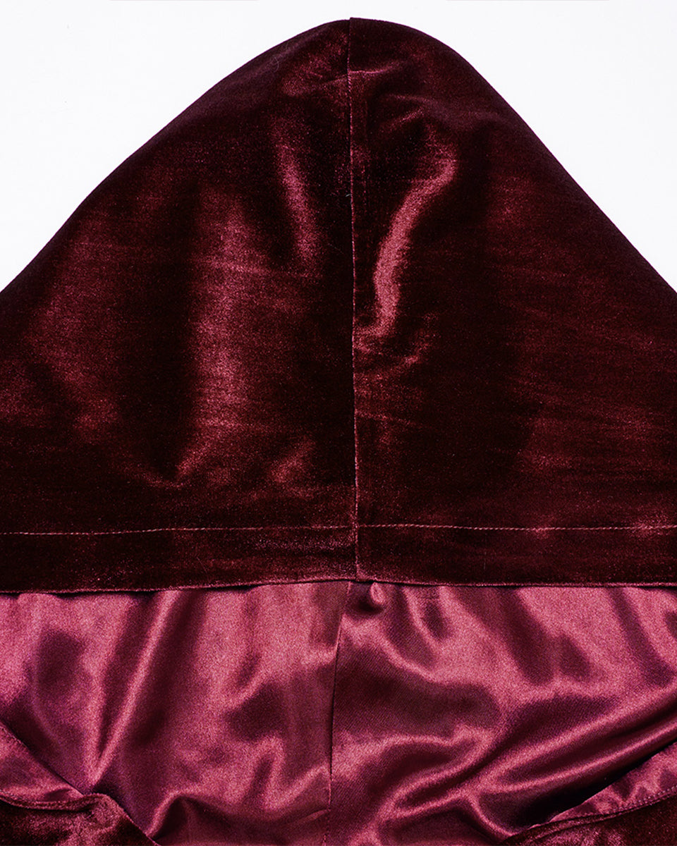 OPY-444DQF Daily Life Womens Velvet Gothic Lolita Hooded Split Tails Bolero Cape - Red