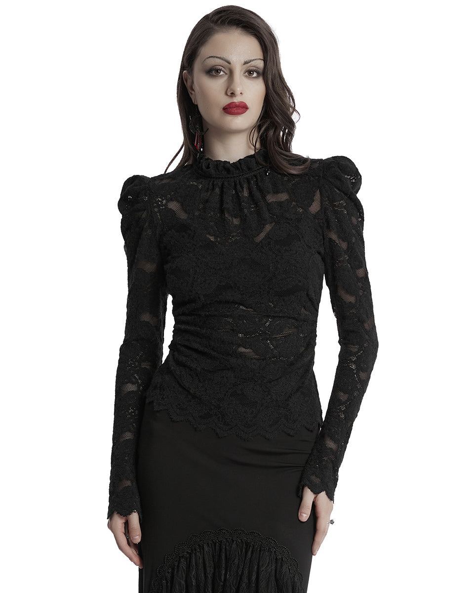 OT-963TCF Daily Life Victorian Gothic Floral Lace Fitted Blouse Top