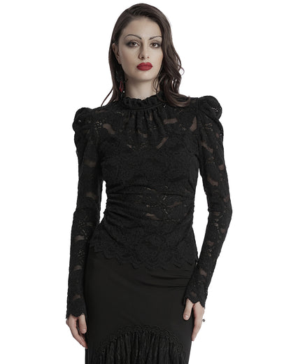 OT-963TCF Daily Life Victorian Gothic Floral Lace Fitted Blouse Top