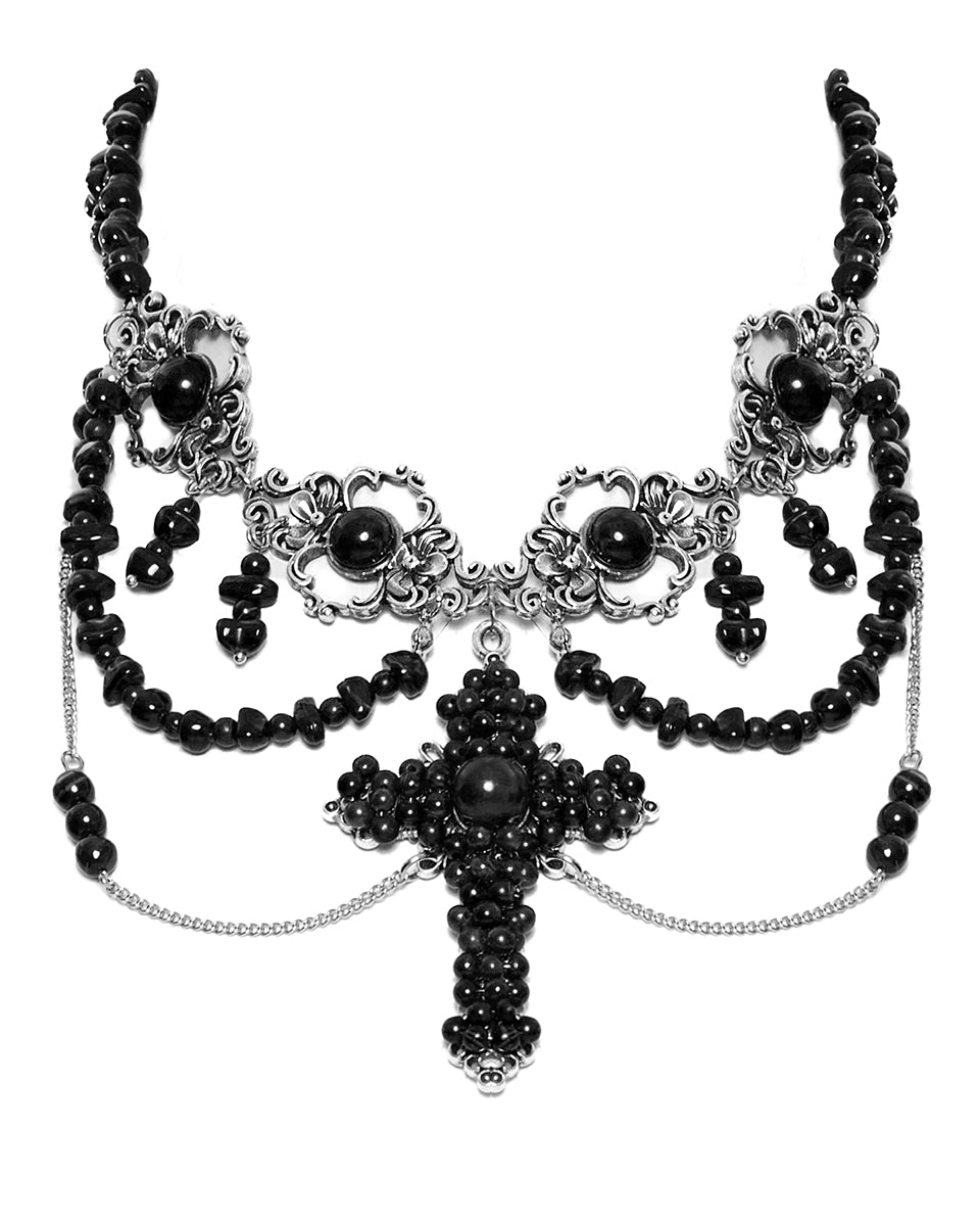 WS-781LHF-BKF Womens Gothic Beaded Crucifix Cross Necklace