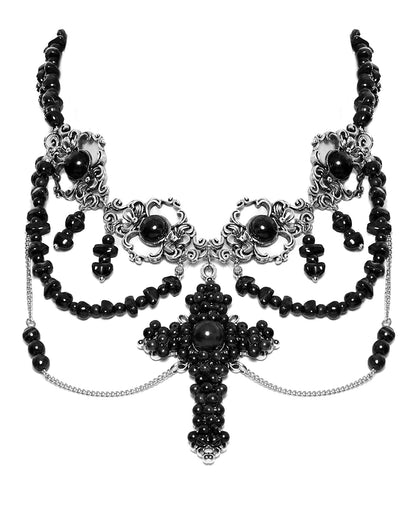 WS-781LHF-BKF Womens Gothic Beaded Crucifix Cross Necklace