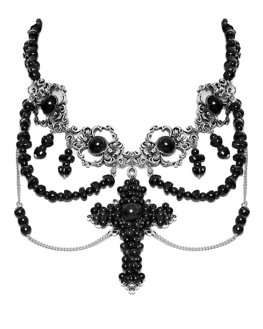 WS-781LHF-BKF Womens Gothic Beaded Crucifix Cross Necklace