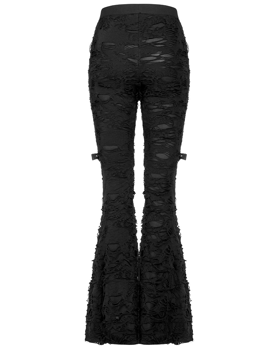 WK-485 Womens Apocalyptic Punk Broken Knit Flared Leggings