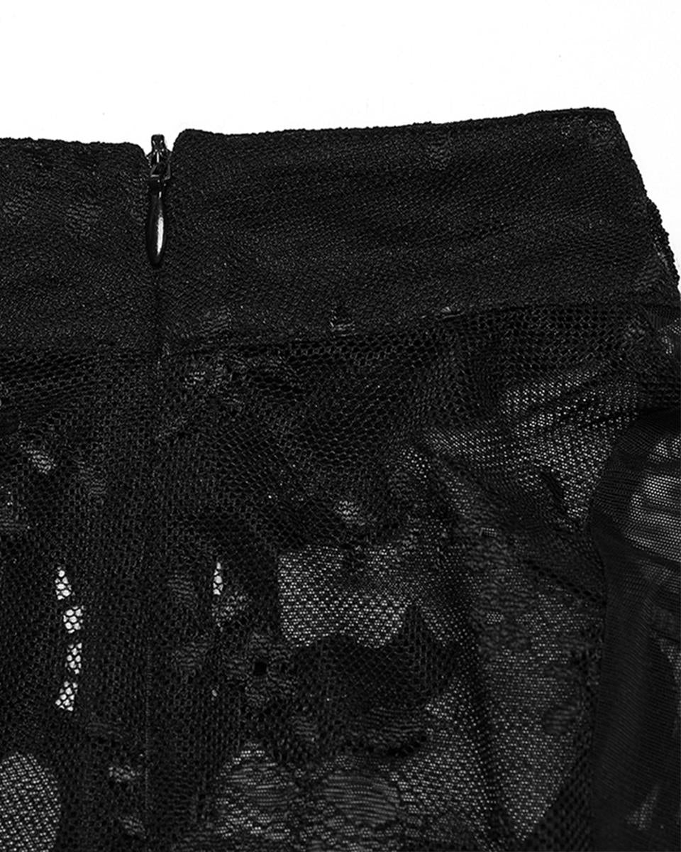 WT-1004TDF-BKF Womens Elegant Gothic Floral Lace Applique Blouse Top