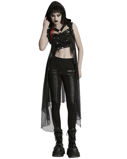 WY-1711MJF-BKF Womens Gothic Cyberpunk Hooded Harness Chiffon Cloak Cape