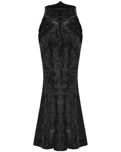 OQ-851BQF Daily Life Womens Long Gothic Velvet Applique Maxi Skirt - Black