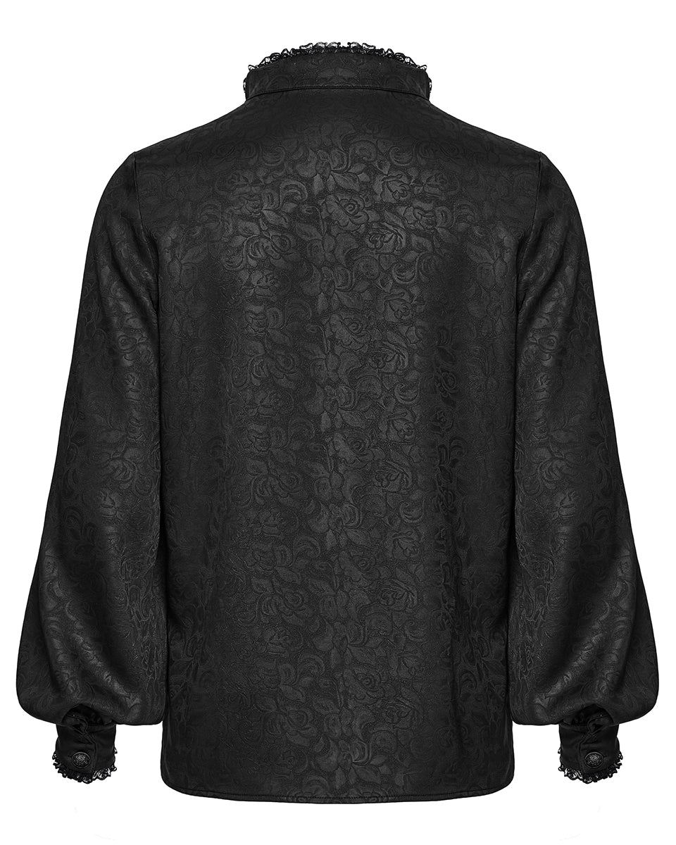 WY-1785 Mens Gothic Embossed Print Lace-Up Pirate Shirt - Black