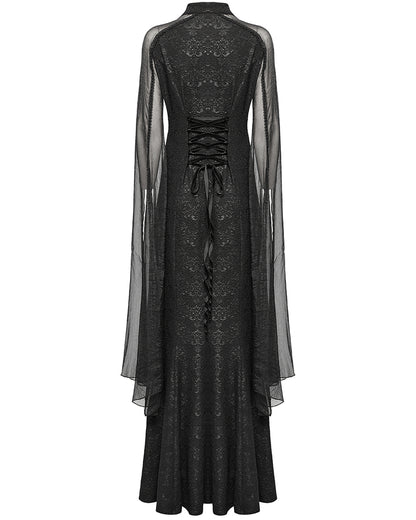 WQ-774LQF Womens Long Gothic Damask Flared Chiffon Sleeve Maxi Dress