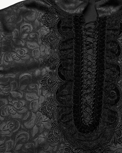 WY-1785 Mens Gothic Embossed Print Lace-Up Pirate Shirt - Black