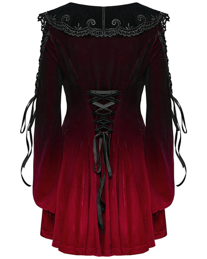 WQ-770LQF Womens Gothic Velvet Mini Dress With Oversize Embellished Collar - Red & Black Gradient