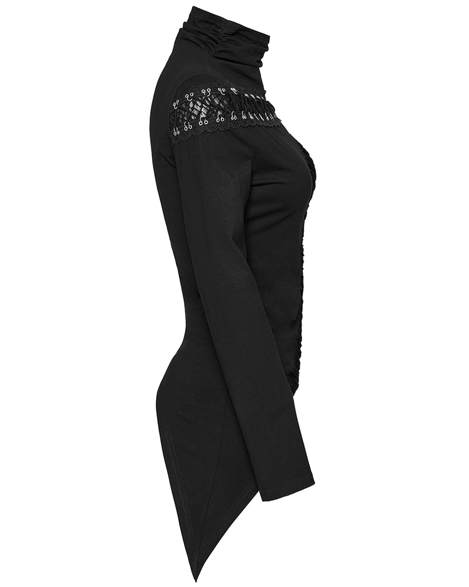 OT-952TCF-BKF Daily Life Womens Asymmetric Apocalyptic Spliced Mesh Top