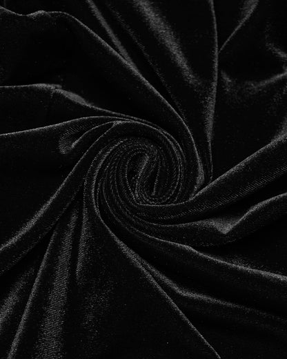 PR-OQ-844BQF-BKF Daily Life Womens Long Gothic Velvet Ruched Split Waist Skirt - Black