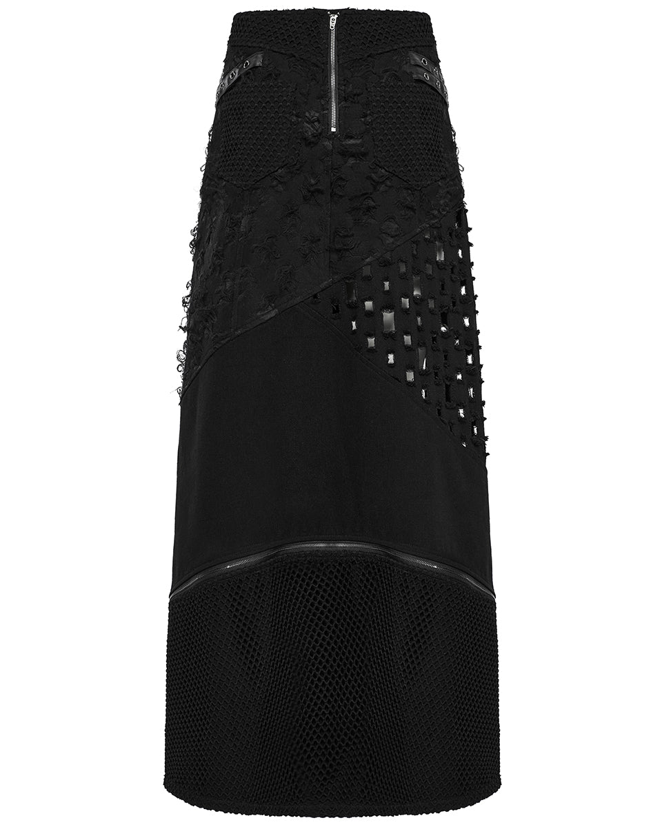 WQ-847BQF-BKF Womens Apocalyptic Punk Spliced Broken Knit Detachable Skirt