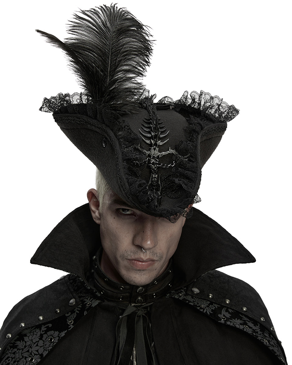 WS-820MZ Unisex Gothic Dragon Spine Feathered Tricorn Hat