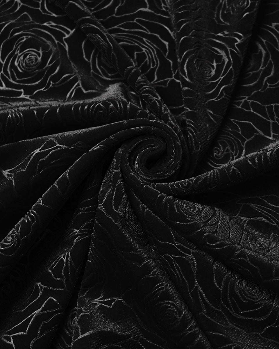 WQ-896LQF Womens Long Gothic Rose Velvet Flared Split Sleeve Maxi Dress - Black