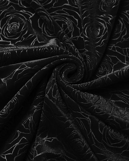 WQ-896LQF Womens Long Gothic Rose Velvet Flared Split Sleeve Maxi Dress - Black