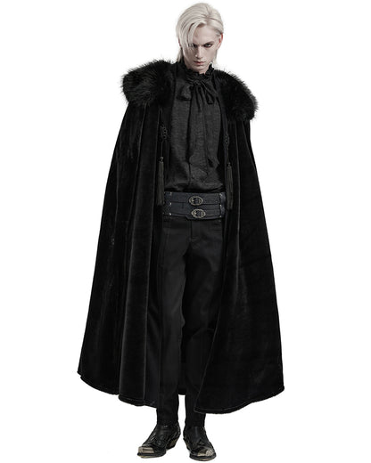 PR-WY-1557DPM-BKM Mens Long Gothic Nobleman Cloak With Faux Fur Cape
