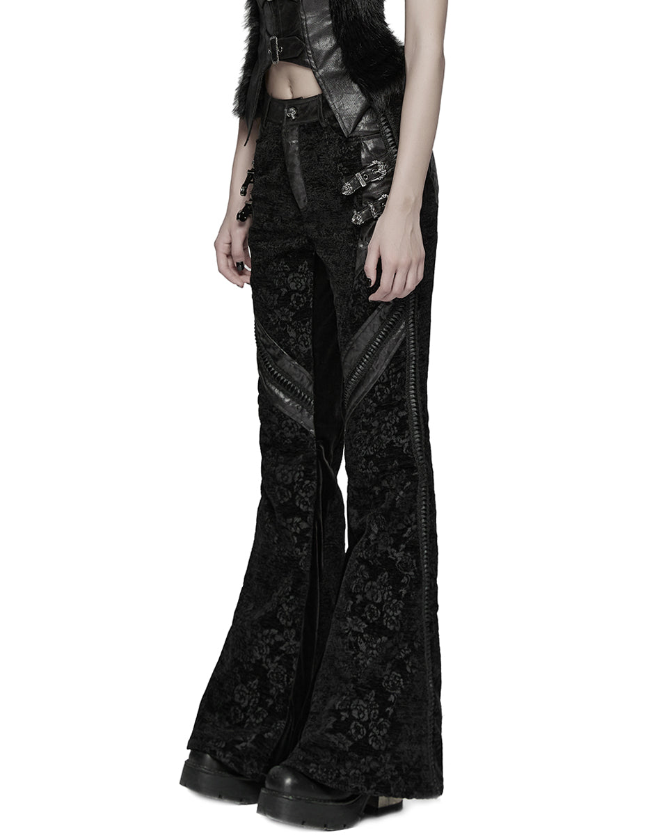 WK-729XCF-BKF Womens Baroque Gothic Rose Flared Pants