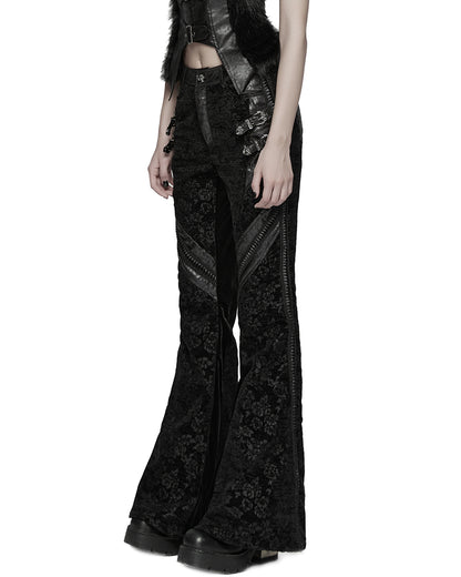 WK-729XCF-BKF Womens Baroque Gothic Rose Flared Pants